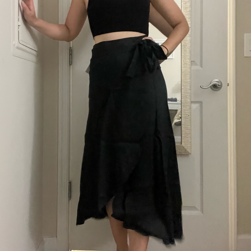 Aritzia Wilfred ELETA Black Linen Wrap Skirt, S